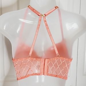 🤍FINAL💲NWT Spree Intimates orange embroidered mesh design push-up bra *36B